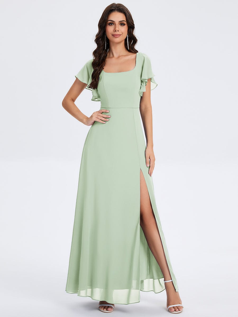 Floral Print Flutter Sleeve Side Split Maxi Formal Dresses #color_Mint Green