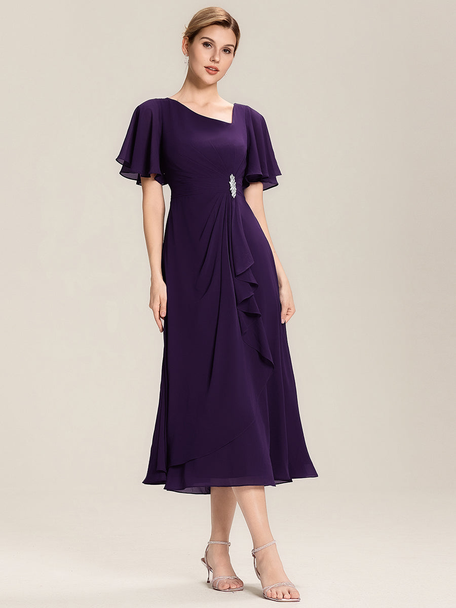 Elegant Chiffon Ruffle Sleeve Formal Dress #color_Dark Purple