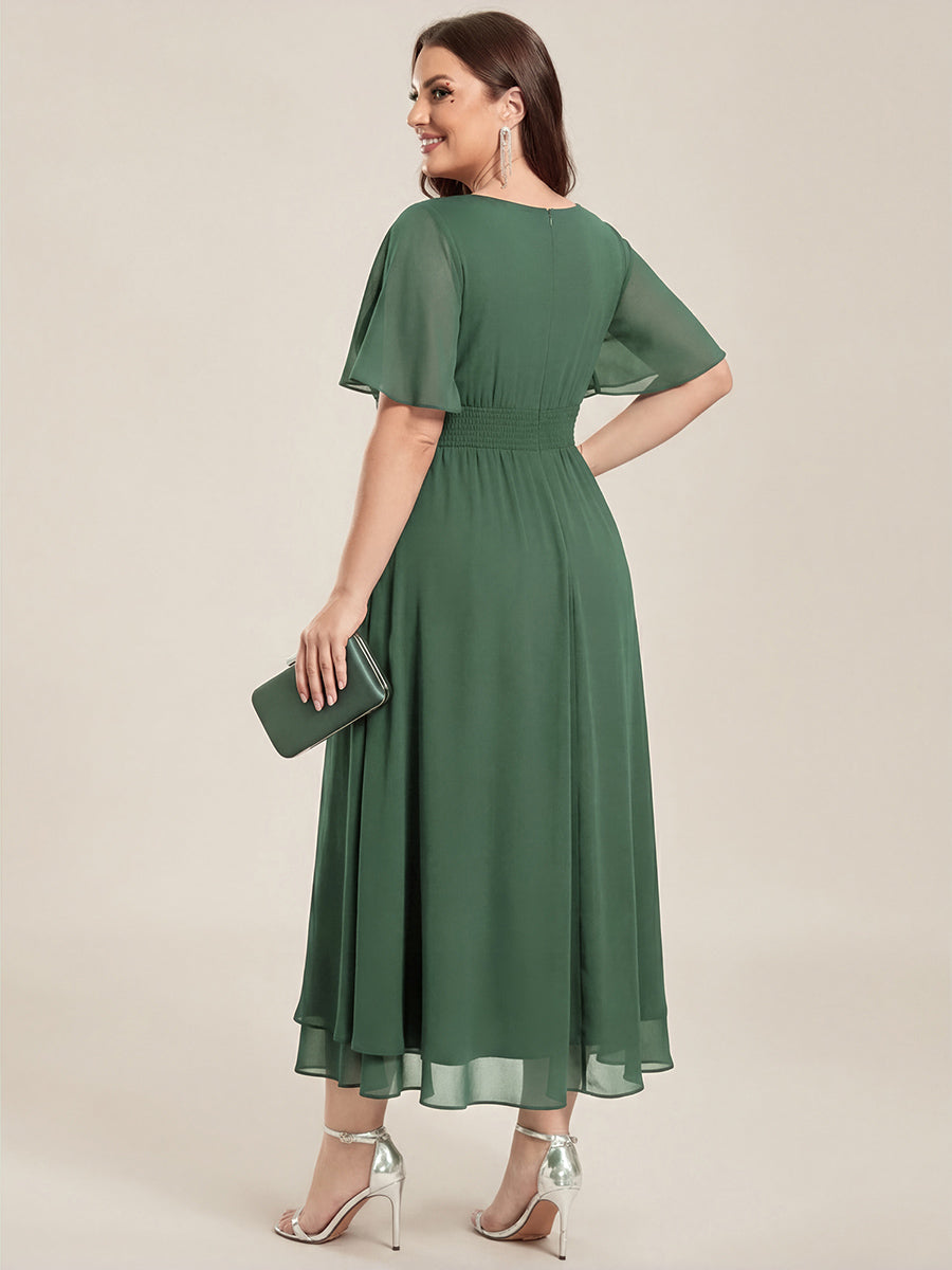 Pleated Chiffon Ruffle Sleeve Midi Dress #color_Eucalyptus