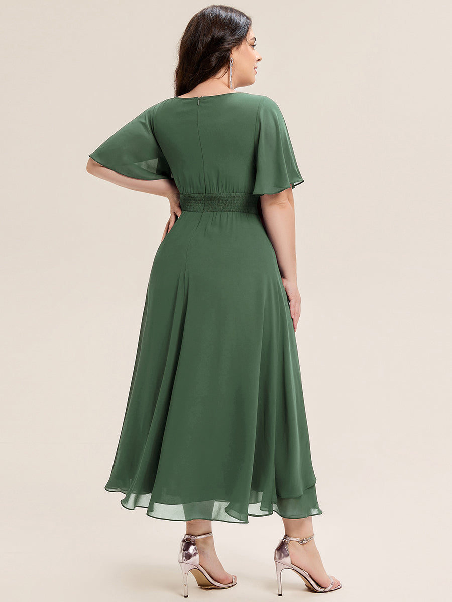 Plus Size Chiffon Ruffle Sleeve Formal Dress #color_Eucalyptus