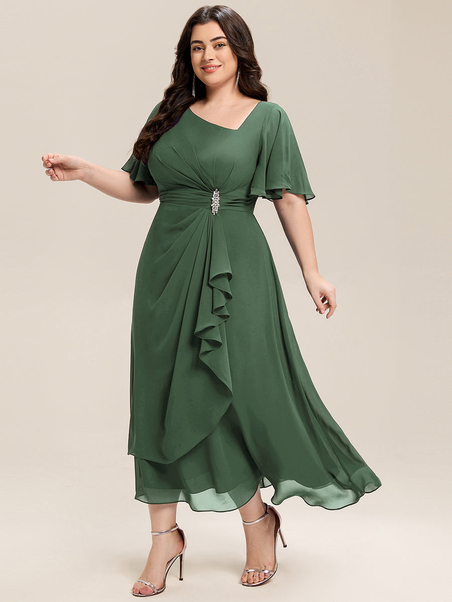Pleated Chiffon Ruffle Sleeve Midi Dress #color_Eucalyptus