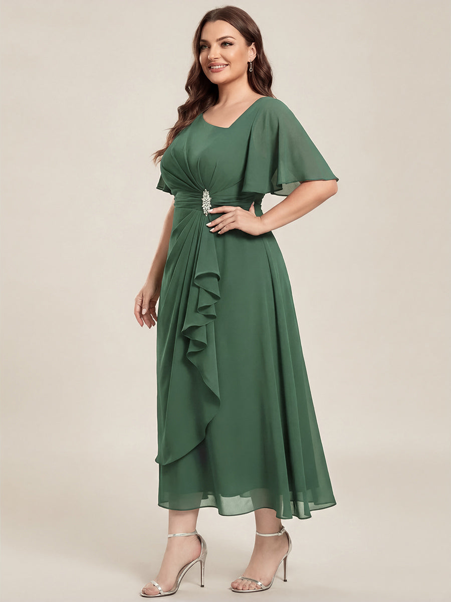 Pleated Chiffon Ruffle Sleeve Midi Dress #color_Eucalyptus
