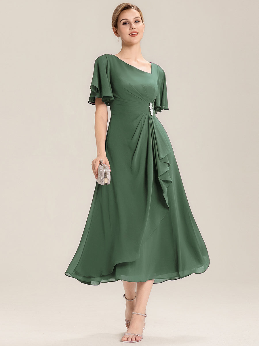 Ruffle Sleeve Chiffon Midi Mother of the Bride Dress #color_Eucalyptus