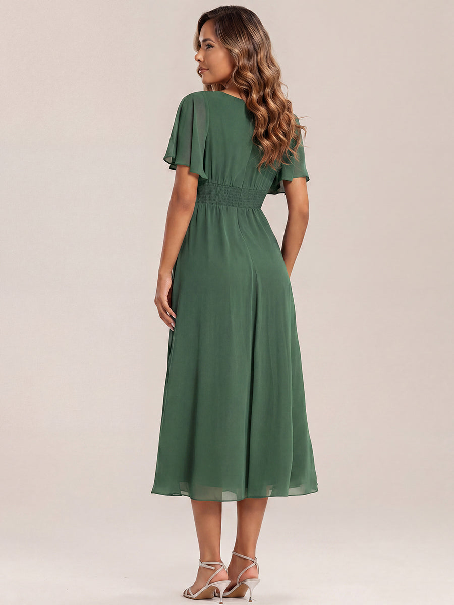 Pleated Chiffon Ruffle Sleeve Midi Dress #color_Eucalyptus