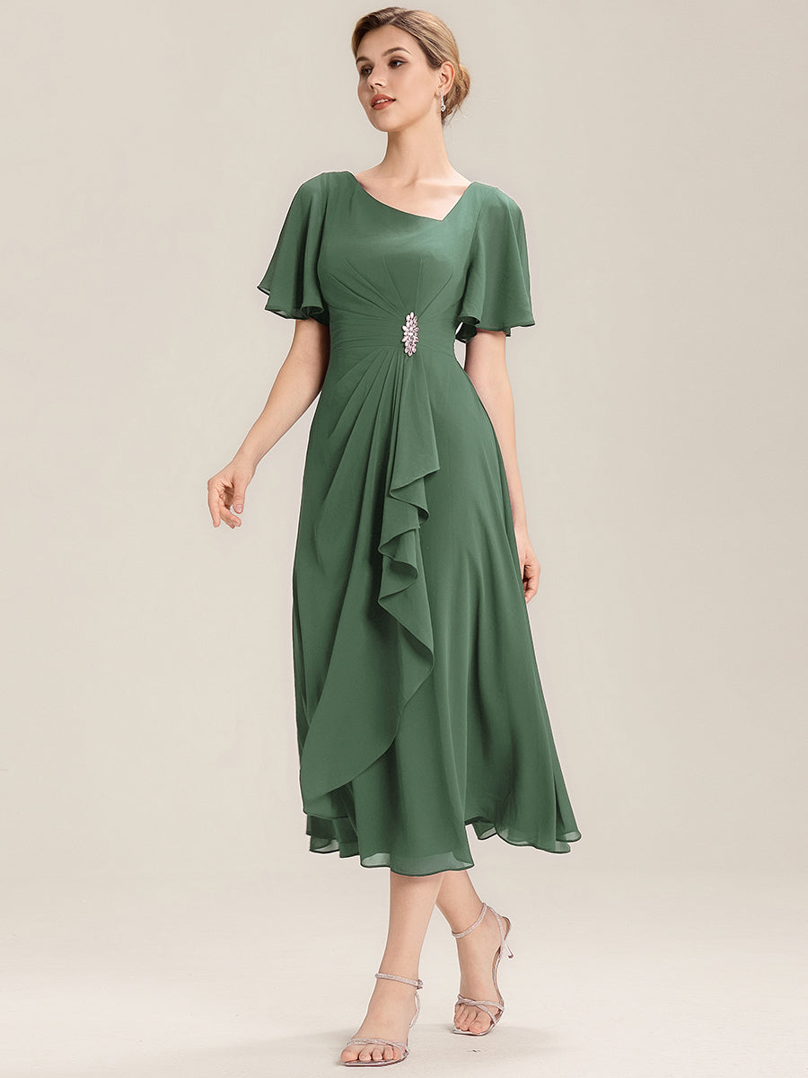 Pleated Chiffon Ruffle Sleeve Midi Dress #color_Eucalyptus