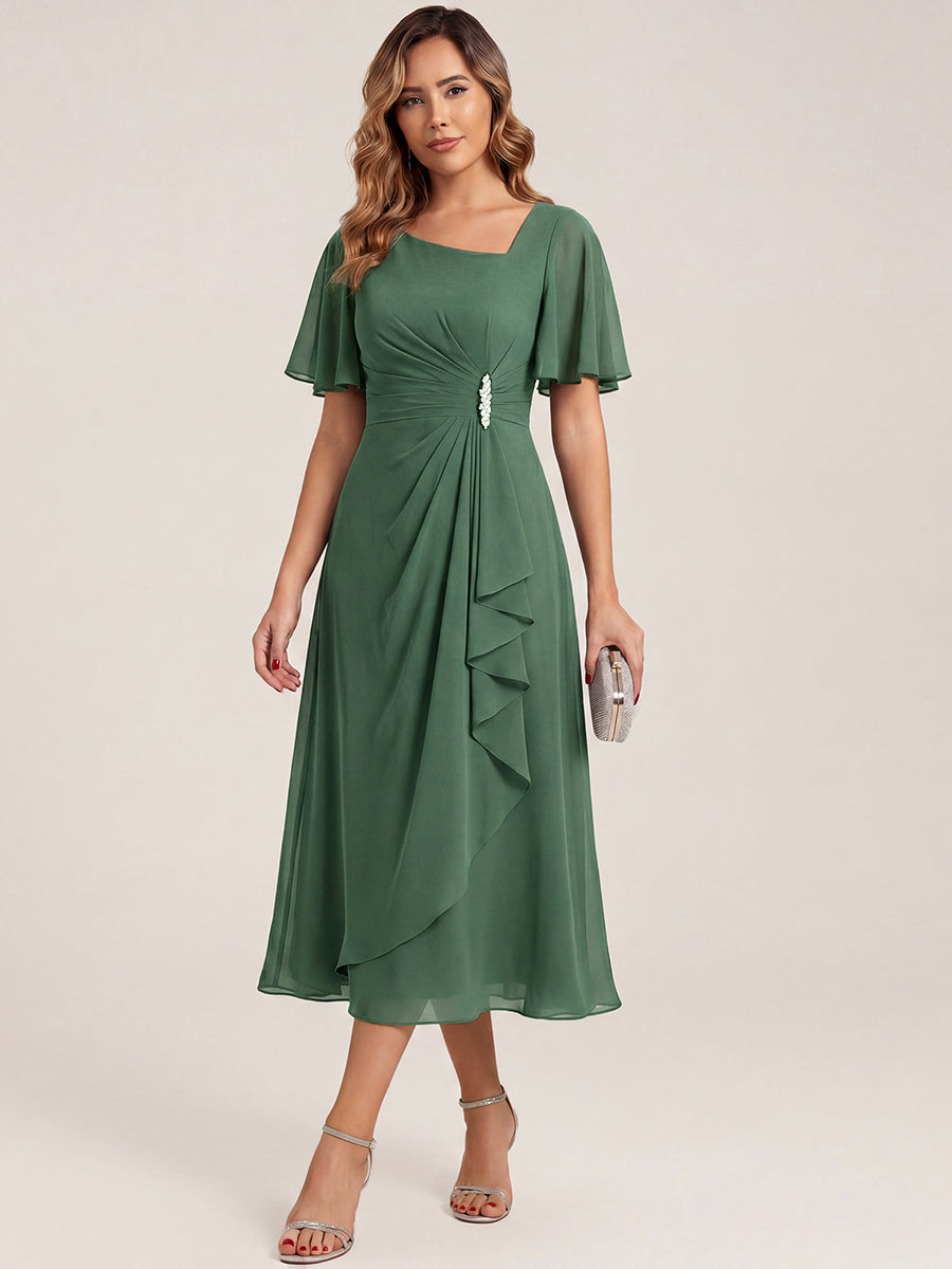 Pleated Chiffon Ruffle Sleeve Midi Dress #color_Eucalyptus