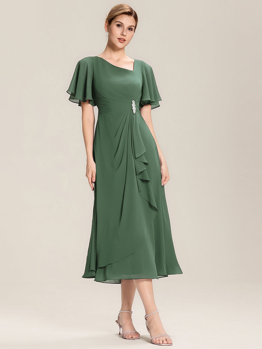 Ruffle Sleeve Chiffon Midi Mother of the Bride Dress #color_Eucalyptus
