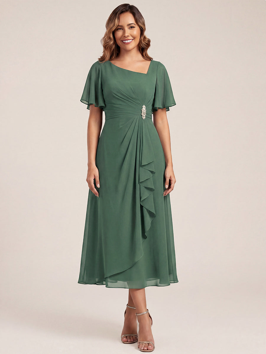 Pleated Chiffon Ruffle Sleeve Midi Dress #color_Eucalyptus