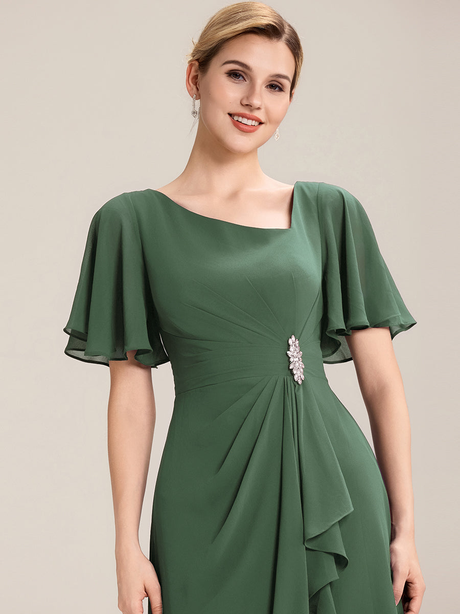 Ruffle Sleeve Chiffon Midi Mother of the Bride Dress #color_Eucalyptus