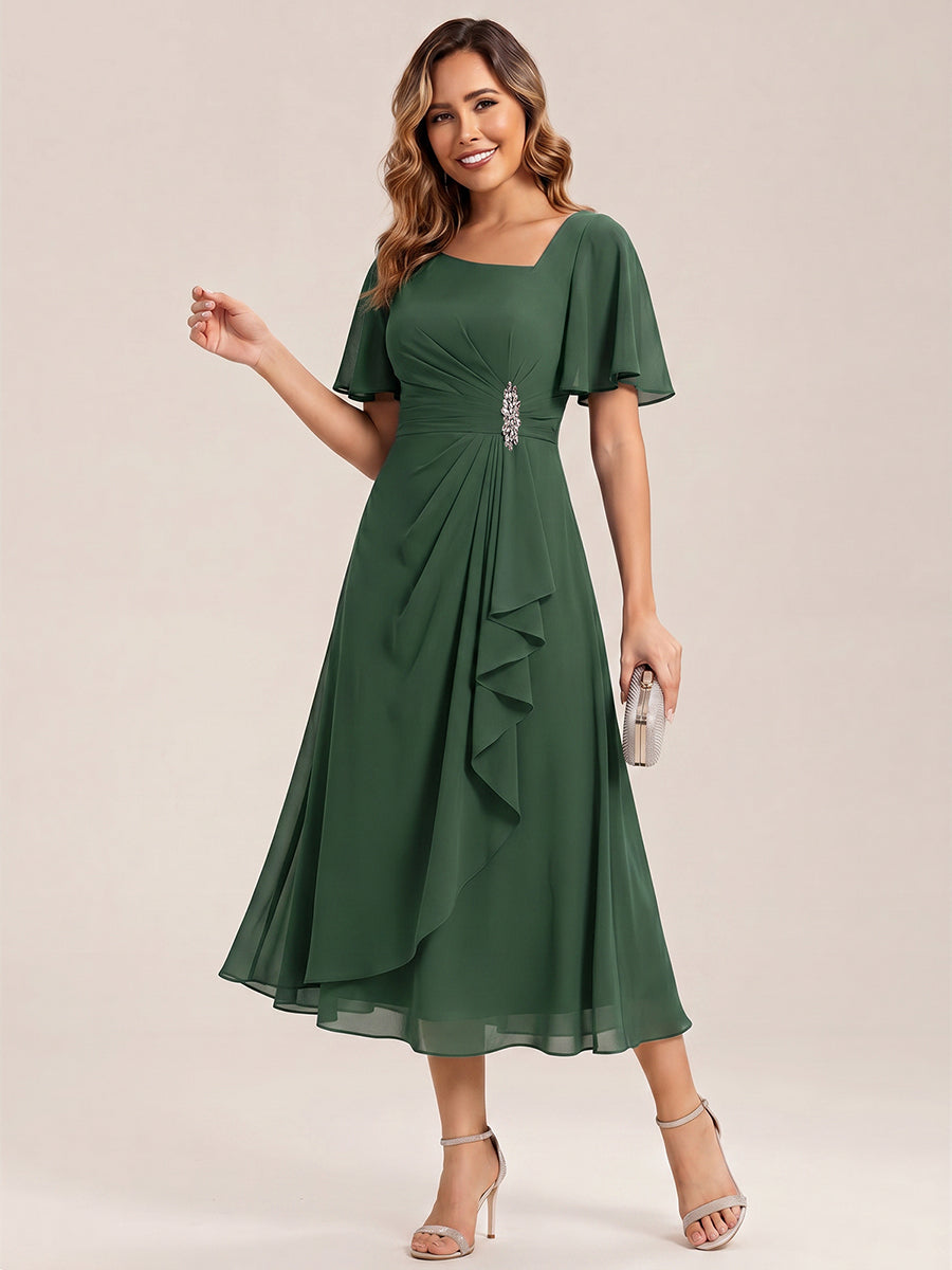 Pleated Chiffon Ruffle Sleeve Midi Dress #color_Eucalyptus