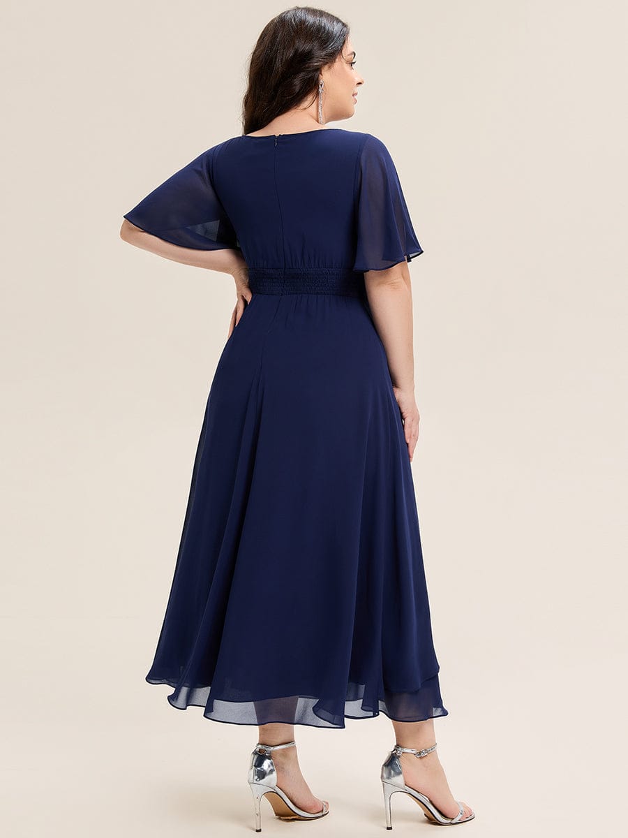 Elegant Chiffon Ruffle Sleeve Formal Dress #color_Navy Blue
