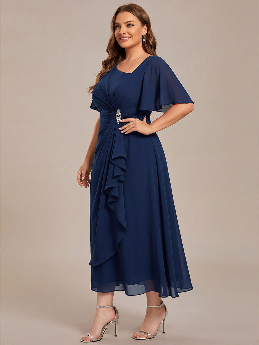 Plus Size Chiffon Ruffle Sleeve Formal Dress #color_Navy Blue