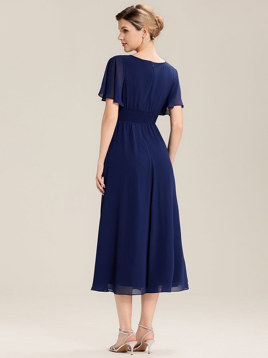 Elegant Chiffon Ruffle Sleeve Formal Dress #color_Navy Blue