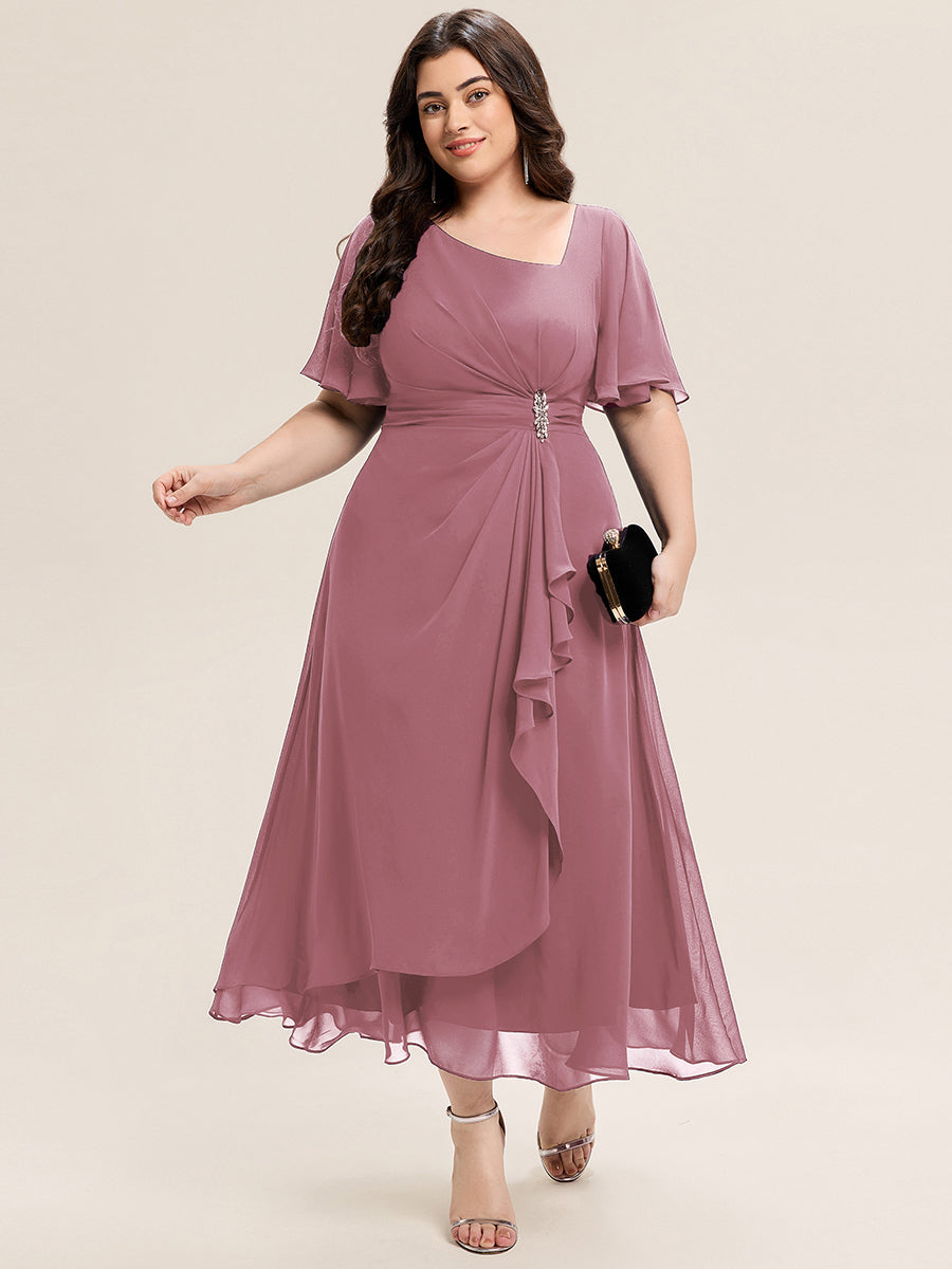 Ruffle Sleeve Chiffon Midi Mother of the Bride Dress #color_Purple Orchid