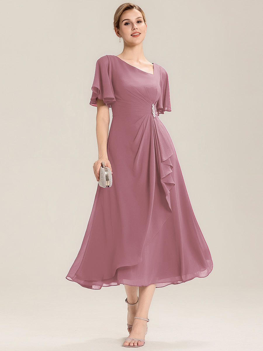 Ruffle Sleeve Chiffon Midi Mother of the Bride Dress #color_Purple Orchid