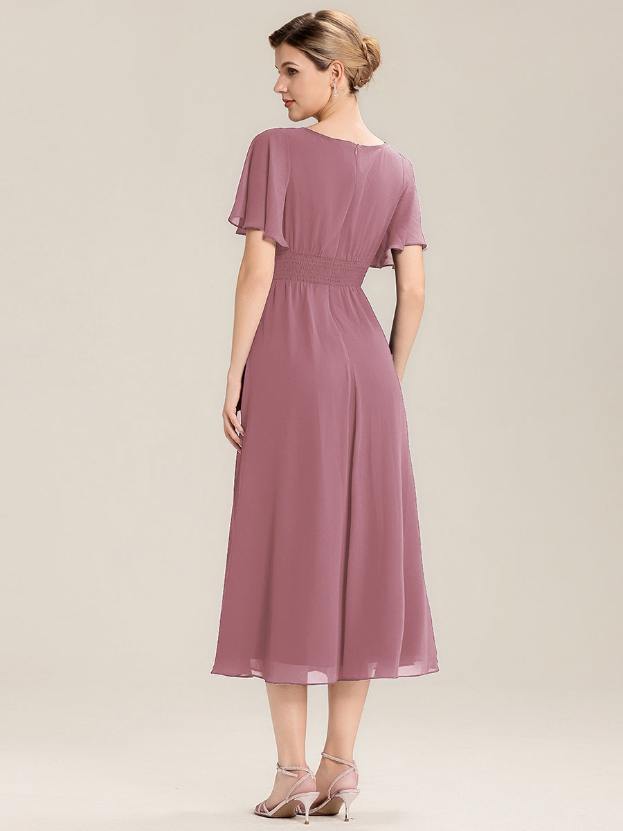 Elegant Chiffon Ruffle Sleeve Formal Dress #color_Purple Orchid