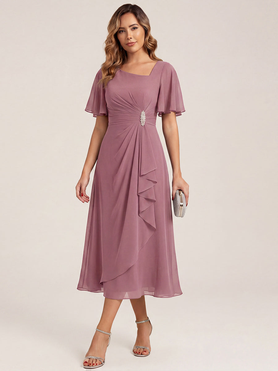 Pleated Chiffon Ruffle Sleeve Midi Dress #color_Purple Orchid