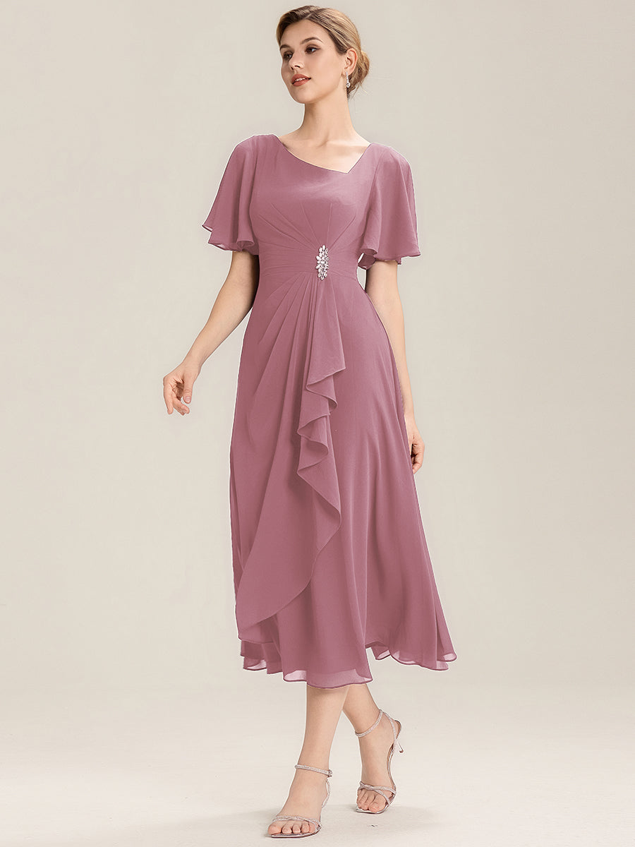 Elegant Chiffon Ruffle Sleeve Formal Dress #color_Purple Orchid