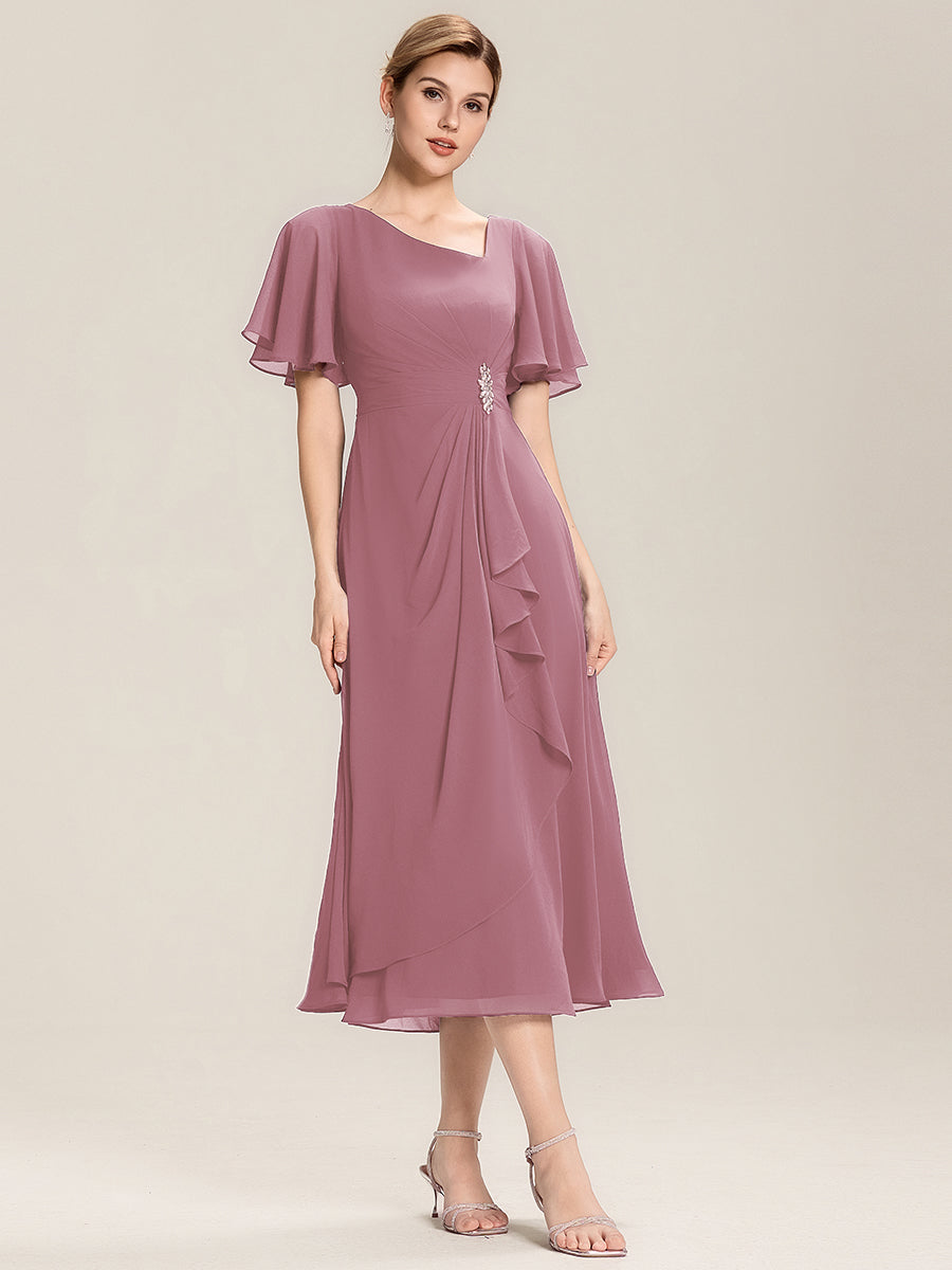 Pleated Chiffon Ruffle Sleeve Midi Dress #color_Purple Orchid