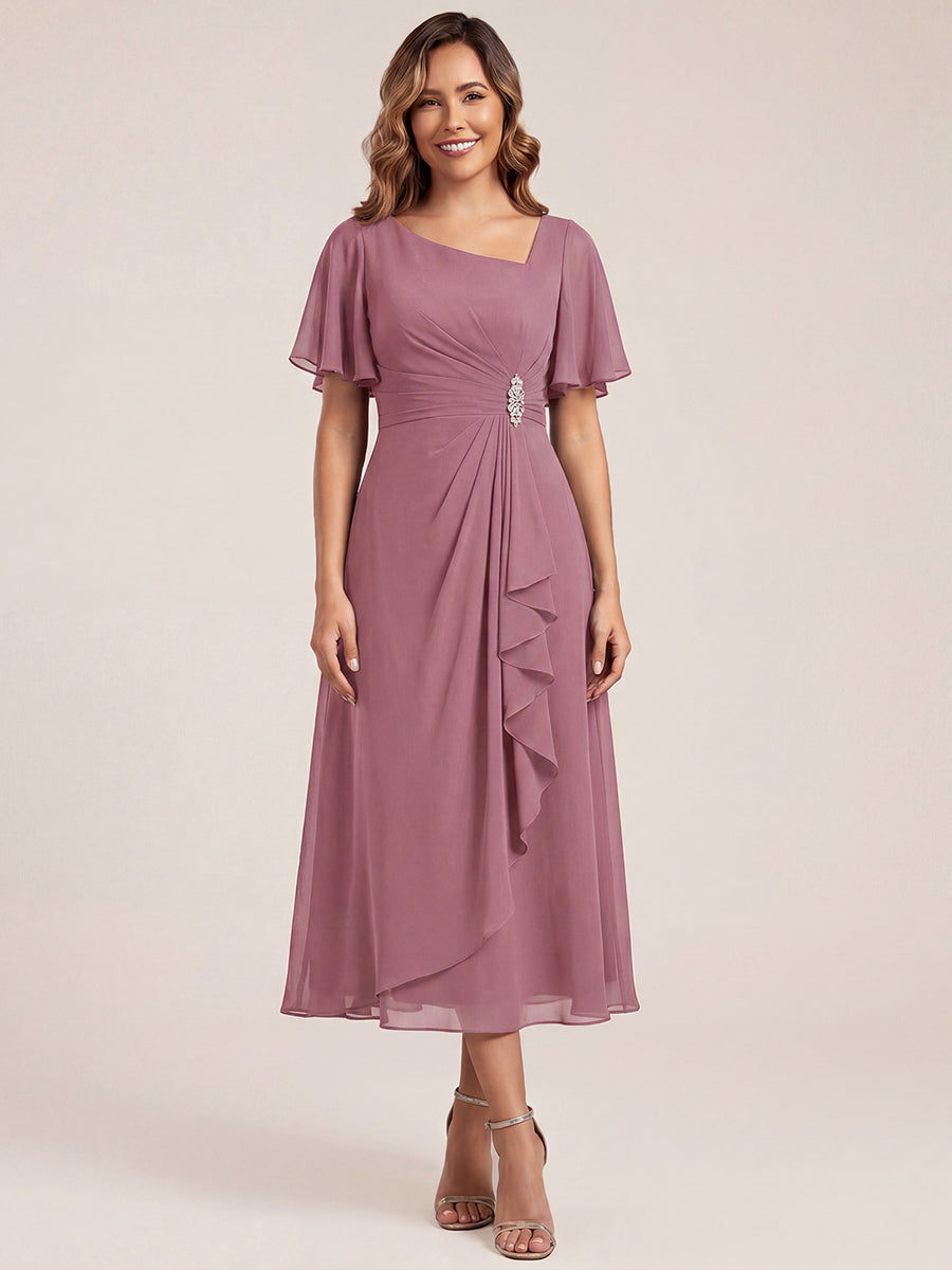 Pleated Chiffon Ruffle Sleeve Midi Dress #color_Purple Orchid