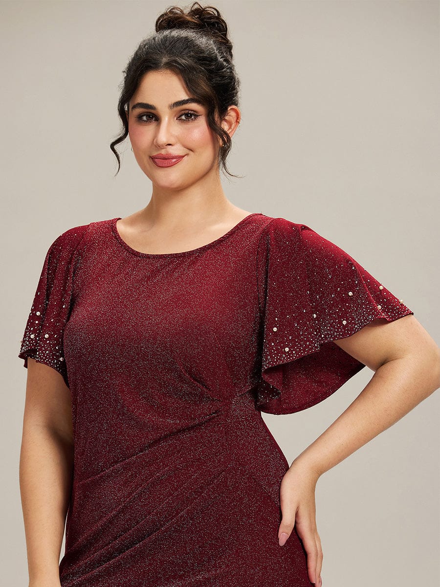 Plus Size Sequin Ruffle Sleeve Evening Dress #color_Burgundy