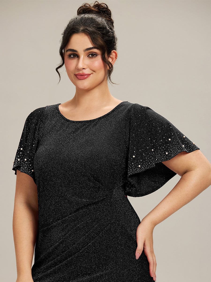 Plus Size Sequin Ruffle Sleeve Evening Dress #color_Black