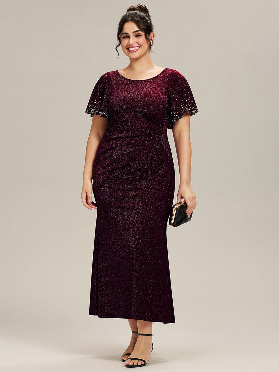Plus Size Sequin Ruffle Sleeve Evening Dress #color_Dark Purple