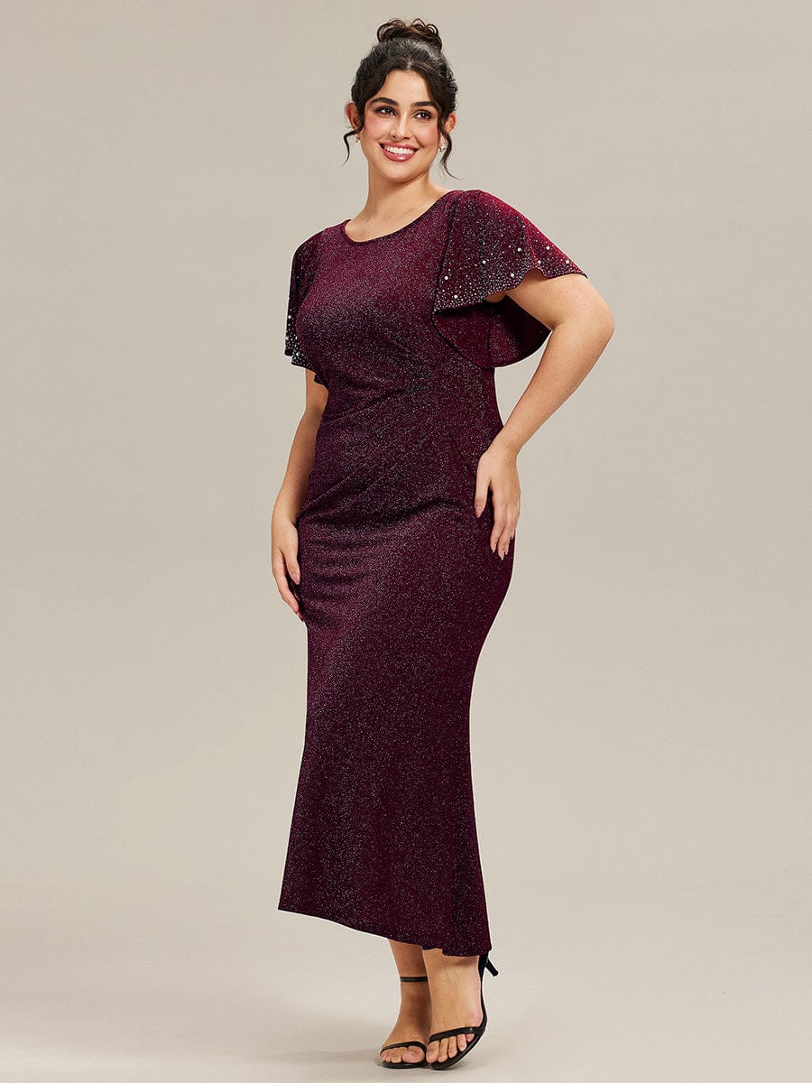 Plus Size Sequin Ruffle Sleeve Evening Dress #color_Dark Purple