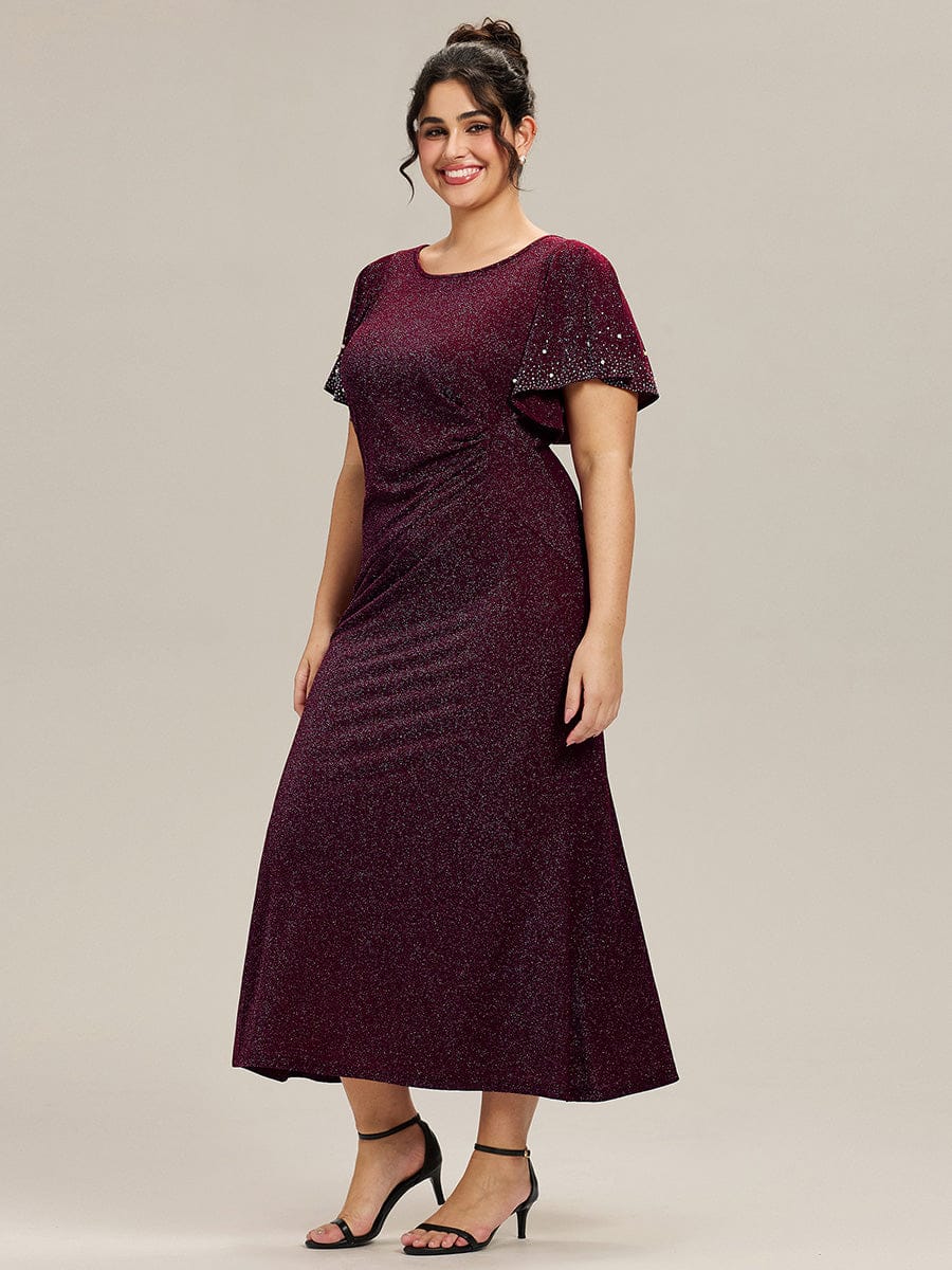 Plus Size Sequin Ruffle Sleeve Evening Dress #color_Dark Purple