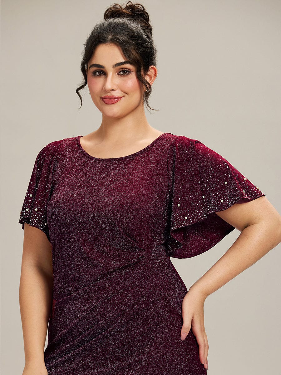 Plus Size Sequin Ruffle Sleeve Evening Dress #color_Dark Purple