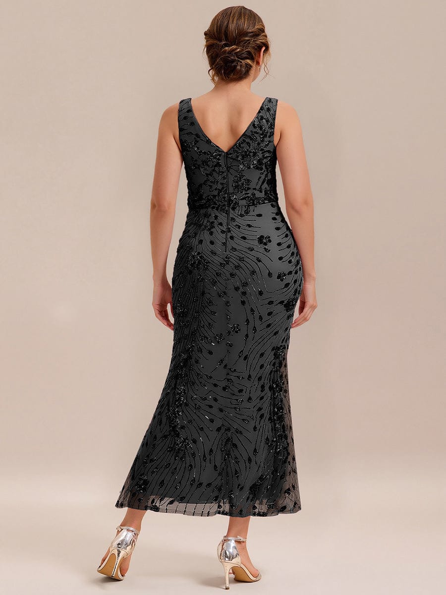 Plus Size Knotted Sequin Evening Dress #color_Black