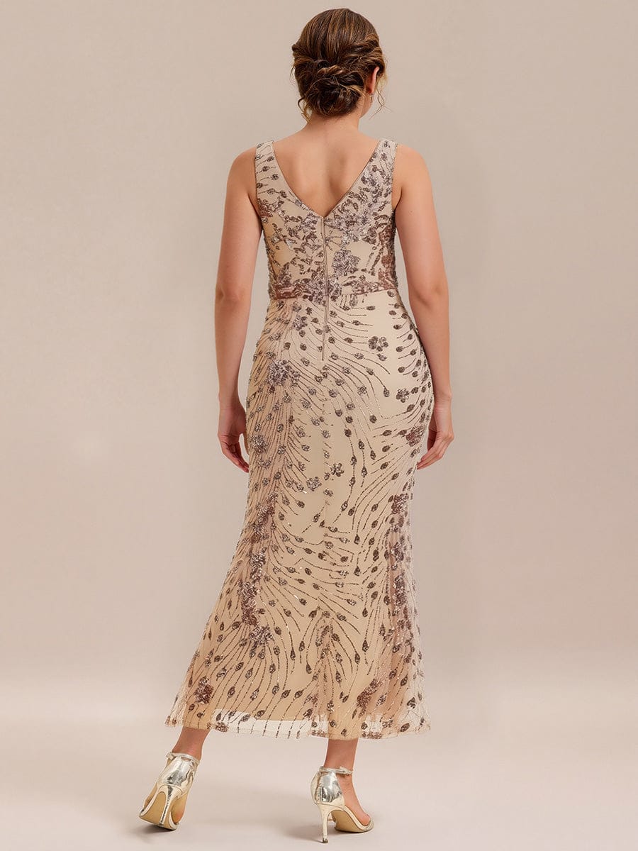 Plus Size Knotted Sequin Evening Dress #color_Gold