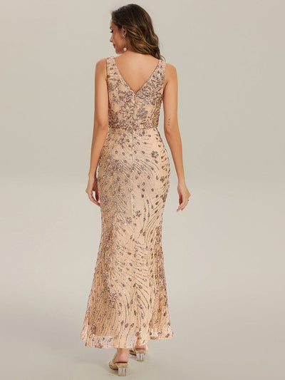 Knotted Sequin Sleeveless Bodycon Evening Dress #color_Gold