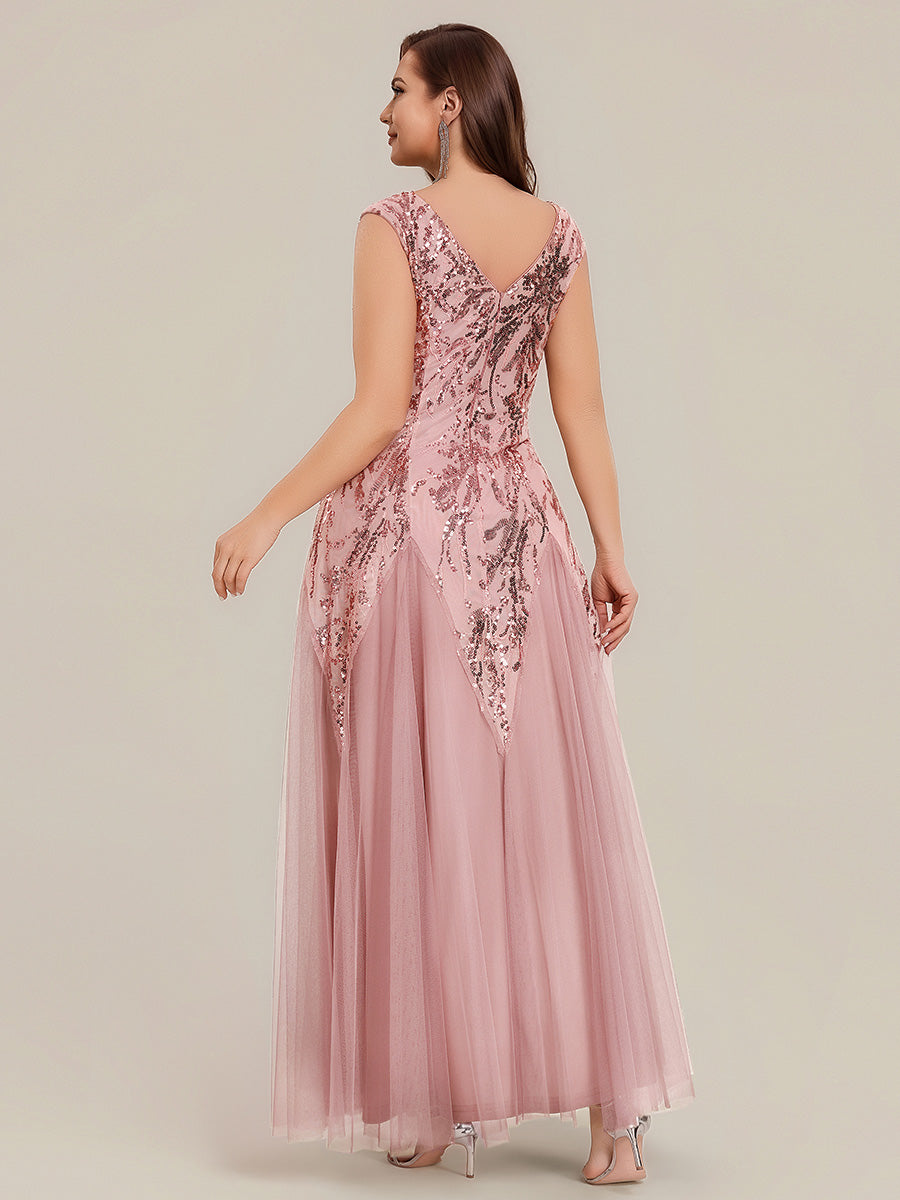 Plus Size Glitter High Stretch Cap Sleeve Tulle Mother of the Bride Dress #color_Dusty Rose