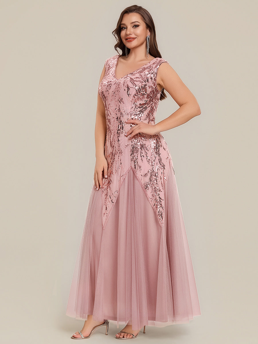 Plus Size Glitter High Stretch Cap Sleeve Tulle Mother of the Bride Dress #color_Dusty Rose