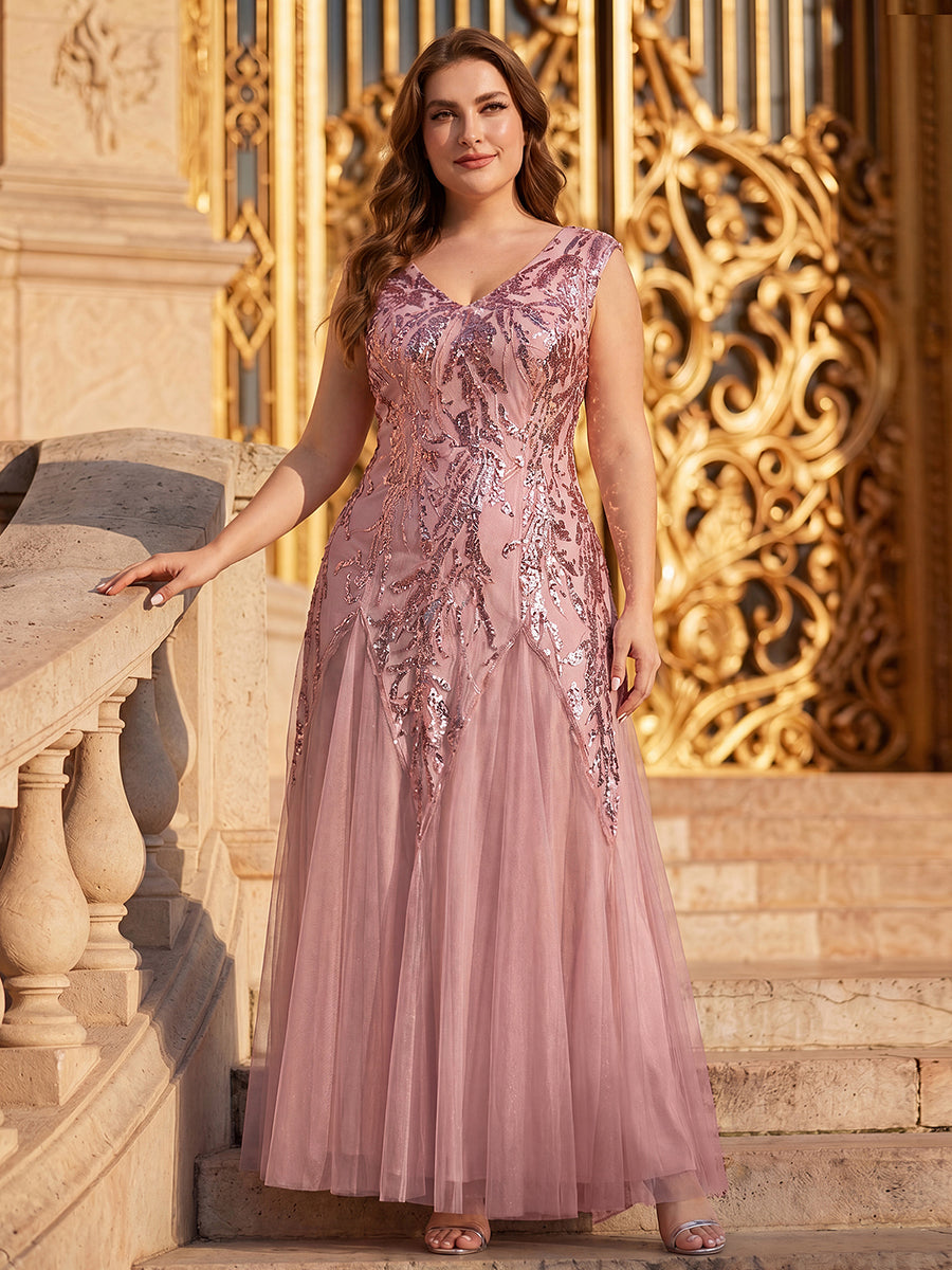 Glitter Embroidered Cap Sleeve High Stretch Mother of the Bride Dress #color_Dusty Rose