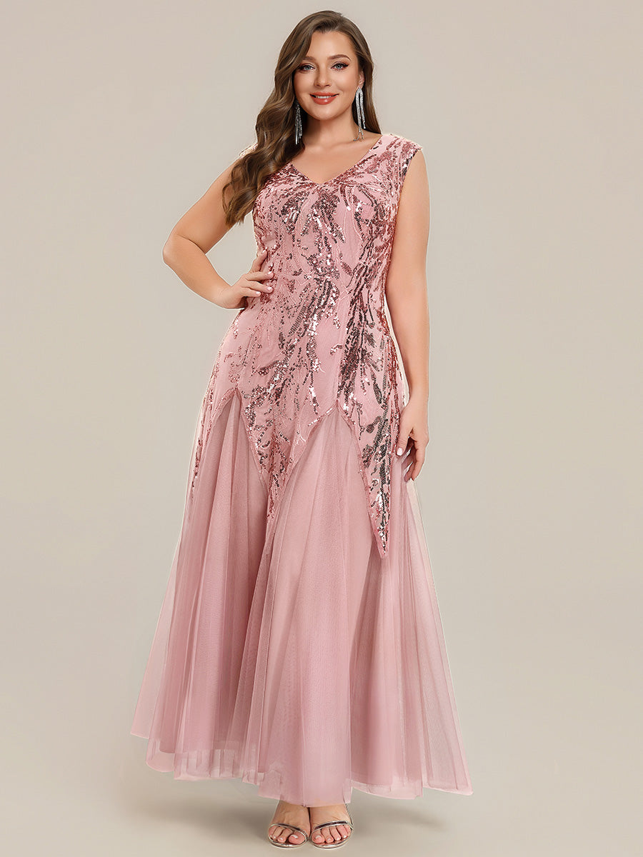 Glitter Embroidered Cap Sleeve High Stretch Mother of the Bride Dress #color_Dusty Rose