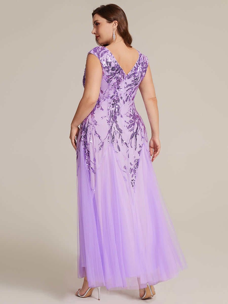 Plus Size Glitter High Stretch Cap Sleeve Tulle Mother of the Bride Dress #color_Frosted Lilac