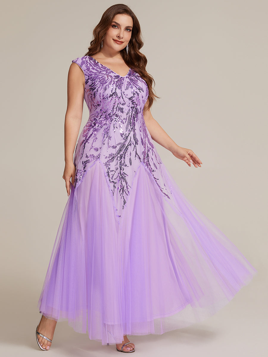Glitter Embroidered Cap Sleeve High Stretch Mother of the Bride Dress #color_Frosted Lilac