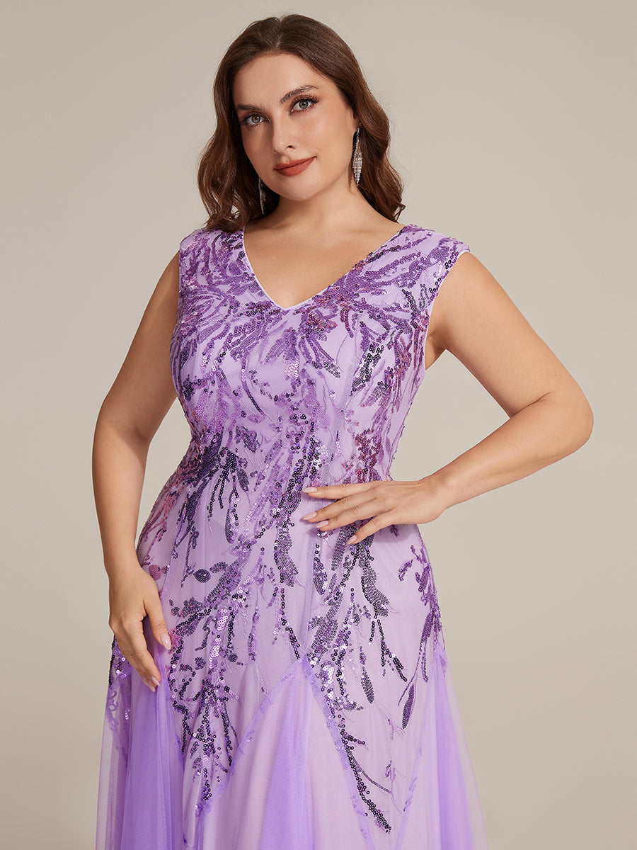 Glitter Embroidered Cap Sleeve High Stretch Mother of the Bride Dress #color_Frosted Lilac
