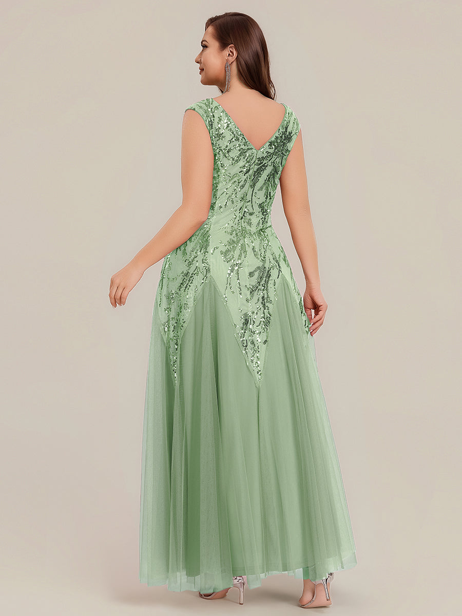 Plus Size Glitter High Stretch Cap Sleeve Tulle Mother of the Bride Dress #color_Mint Green