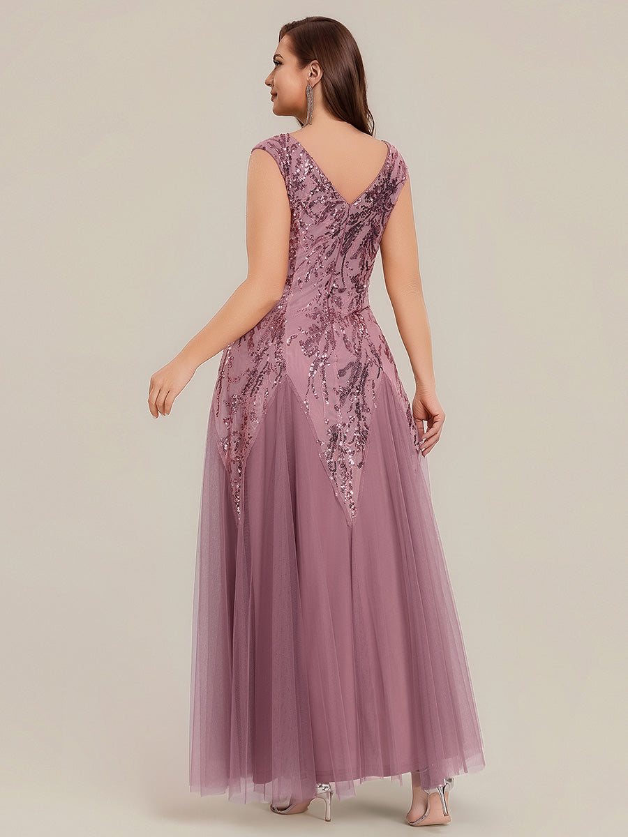 Plus Size Glitter High Stretch Cap Sleeve Tulle Mother of the Bride Dress #color_Purple Orchid