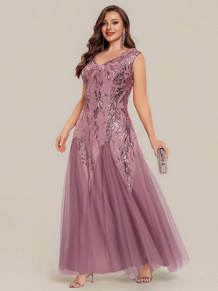 Plus Size Glitter High Stretch Cap Sleeve Tulle Mother of the Bride Dress #color_Purple Orchid
