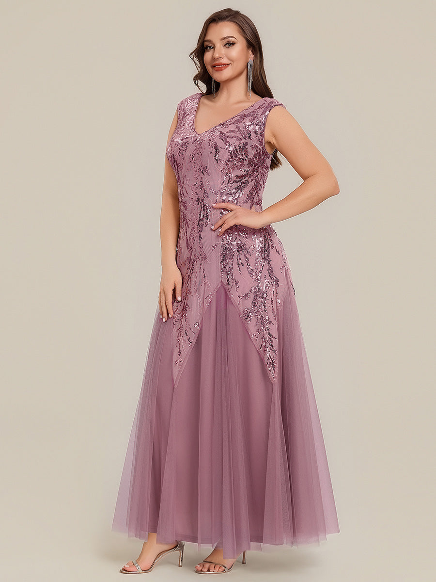 Plus Size Glitter High Stretch Cap Sleeve Tulle Mother of the Bride Dress #color_Purple Orchid