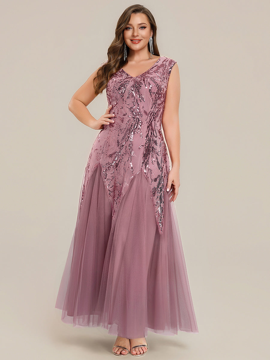 Plus Size Glitter High Stretch Cap Sleeve Tulle Mother of the Bride Dress #color_Purple Orchid