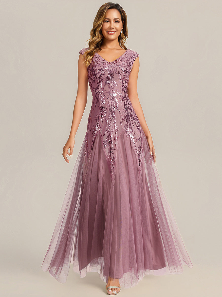 Glitter Embroidered Cap Sleeve High Stretch Mother of the Bride Dress #color_Purple Orchid