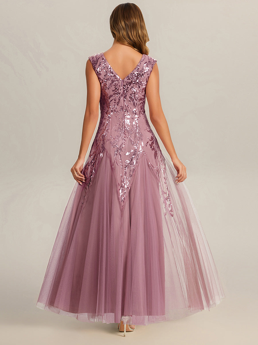 Glitter Embroidered Cap Sleeve High Stretch Mother of the Bride Dress #color_Purple Orchid