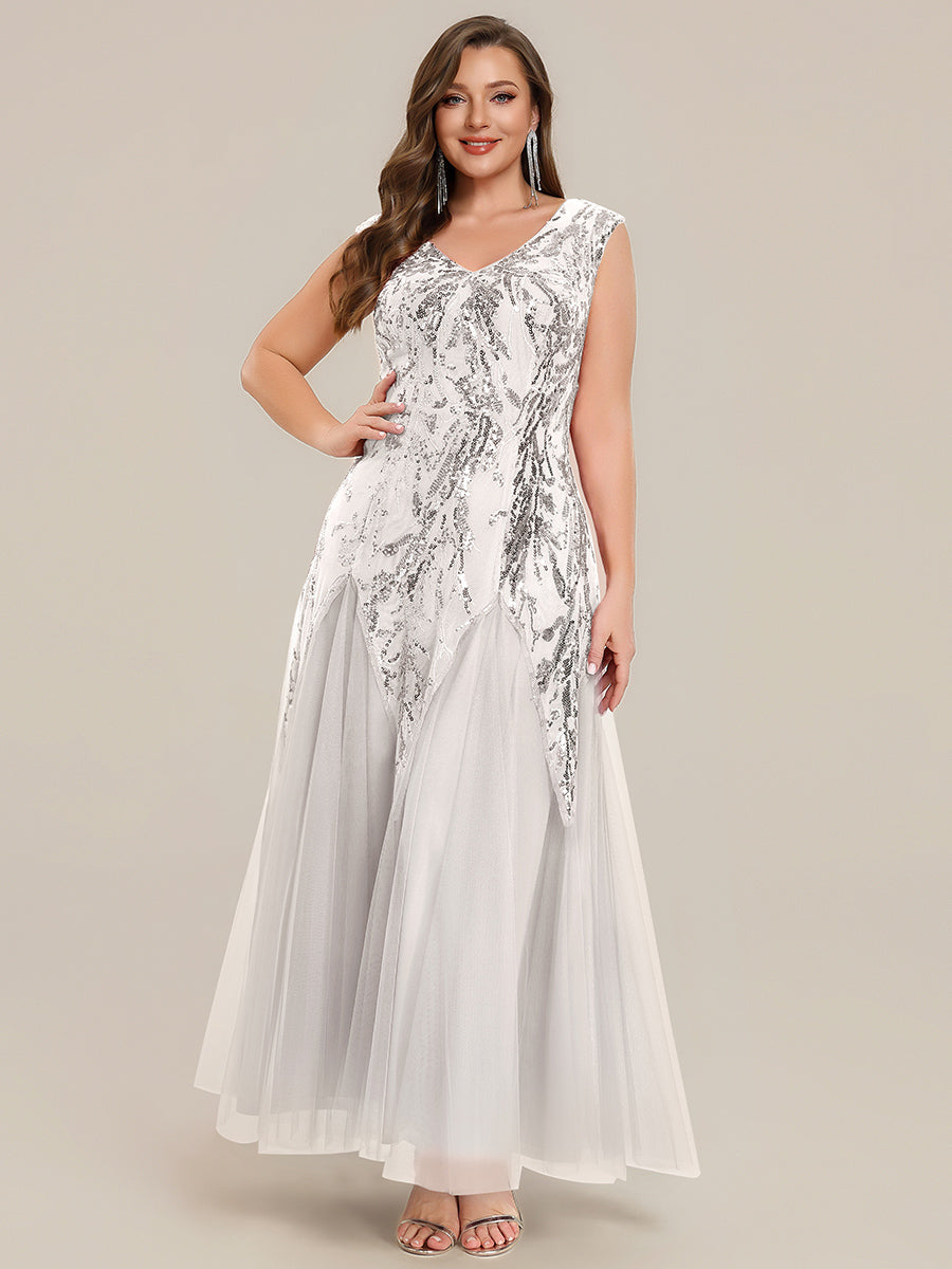 Glitter Embroidered Cap Sleeve High Stretch Mother of the Bride Dress #color_White
