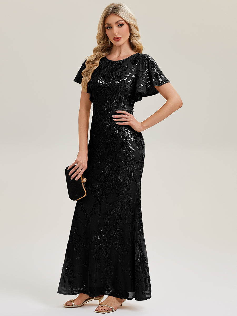 Slit Beaded Sequin Mermaid Evening Dress #color_Black