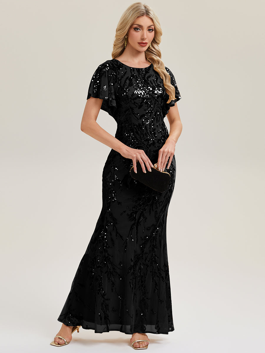 Slit Beaded Sequin Mermaid Evening Dress #color_Black